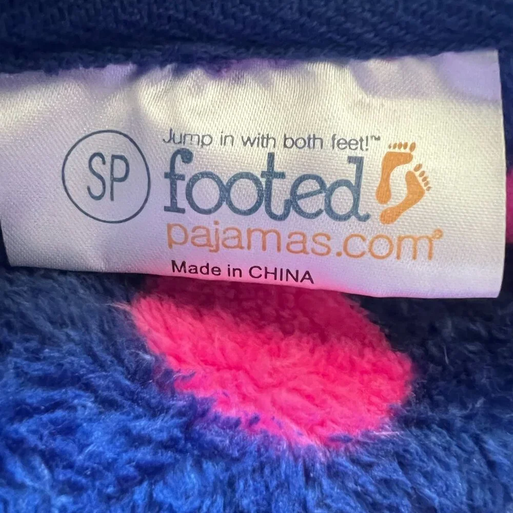 Footed Pajamas Hooded Purple Pink Polka Dot Fleece Zipper Closure Pocket Warm - Picture 8 of 16